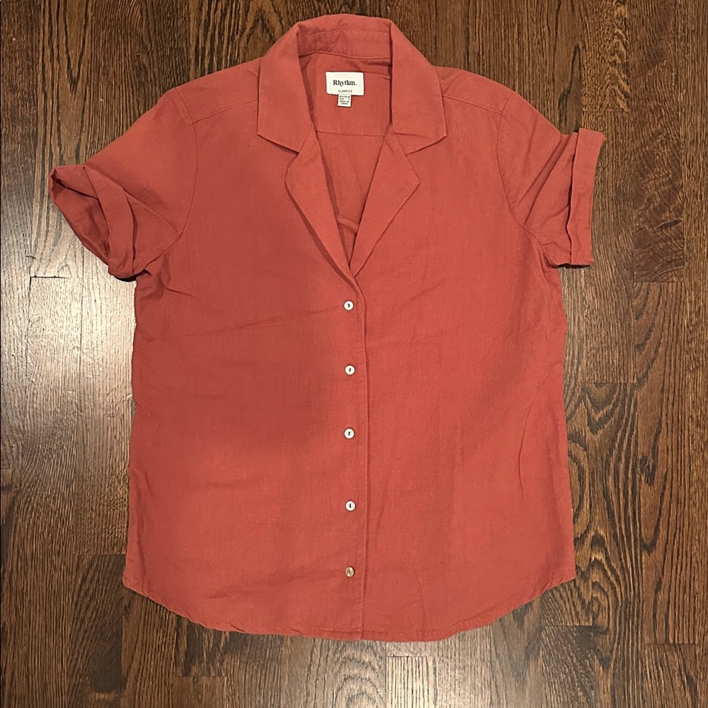 Rhythm Classics button down beach top, baked clay